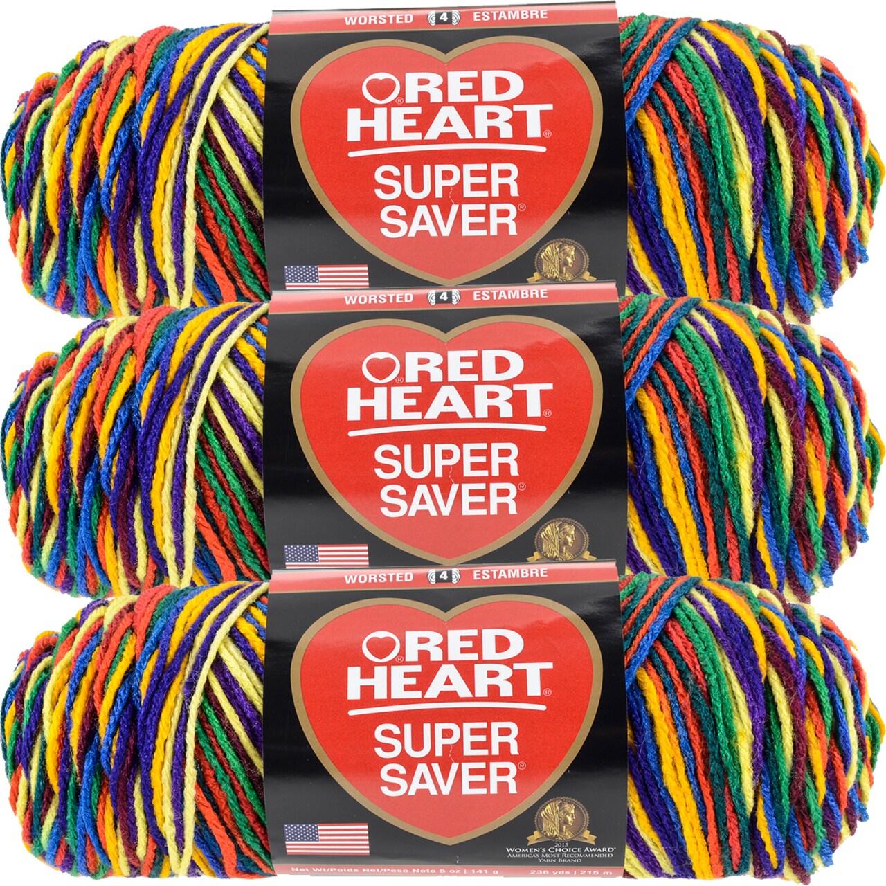 Red Heart Super Saver Mexicana Yarn - 3 Pack of 141g/5oz - Acrylic - 4 Medium (Worsted) - 364 Yards - Knitting/Crochet